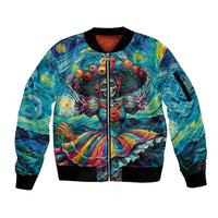Día de los Muertos Sleeve Zip Bomber Jacket A Swirl of Colors and Souls - Wonder Print Shop