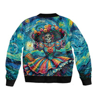 Día de los Muertos Sleeve Zip Bomber Jacket A Swirl of Colors and Souls - Wonder Print Shop