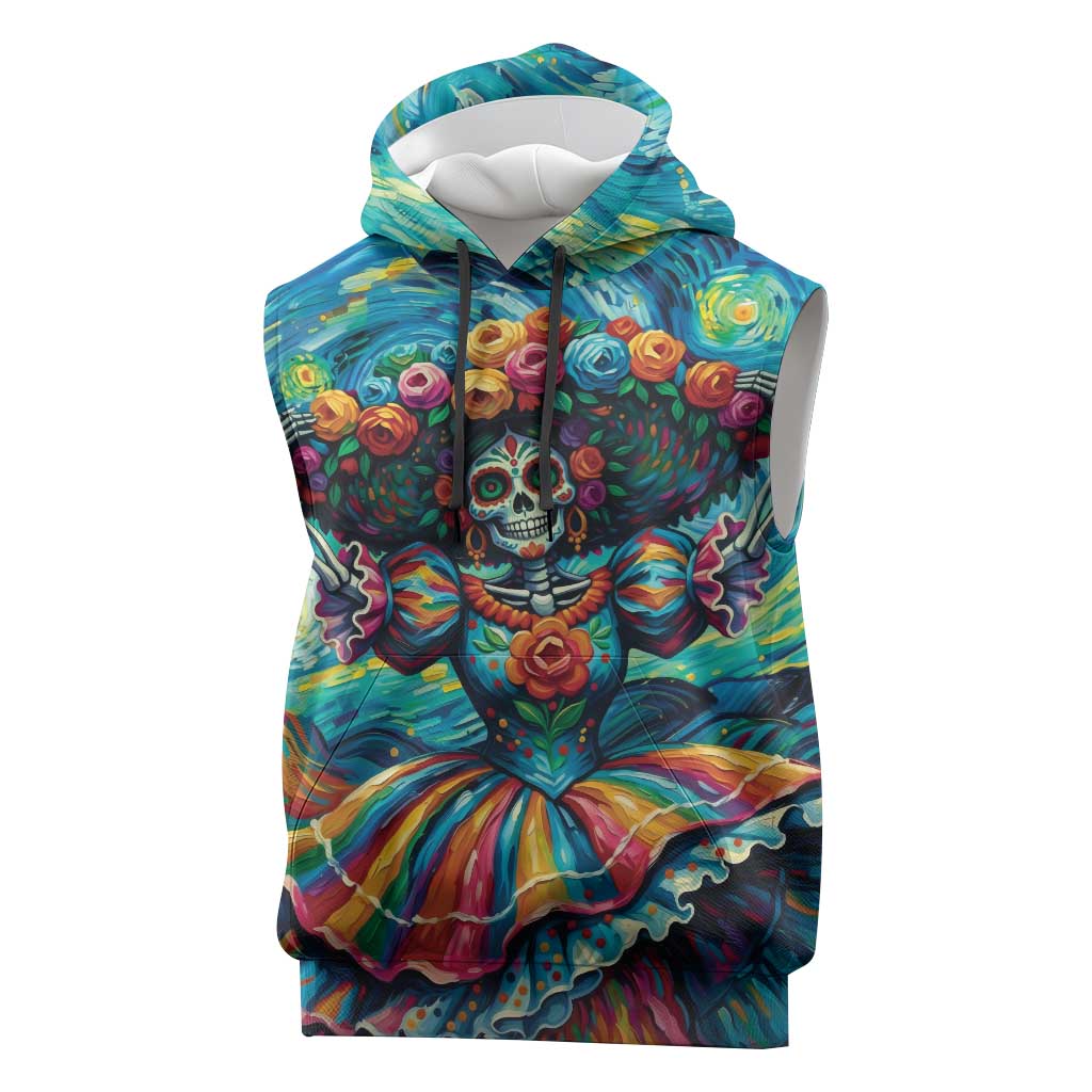 Día de los Muertos Sleeveless Hoodie A Swirl of Colors and Souls - Wonder Print Shop