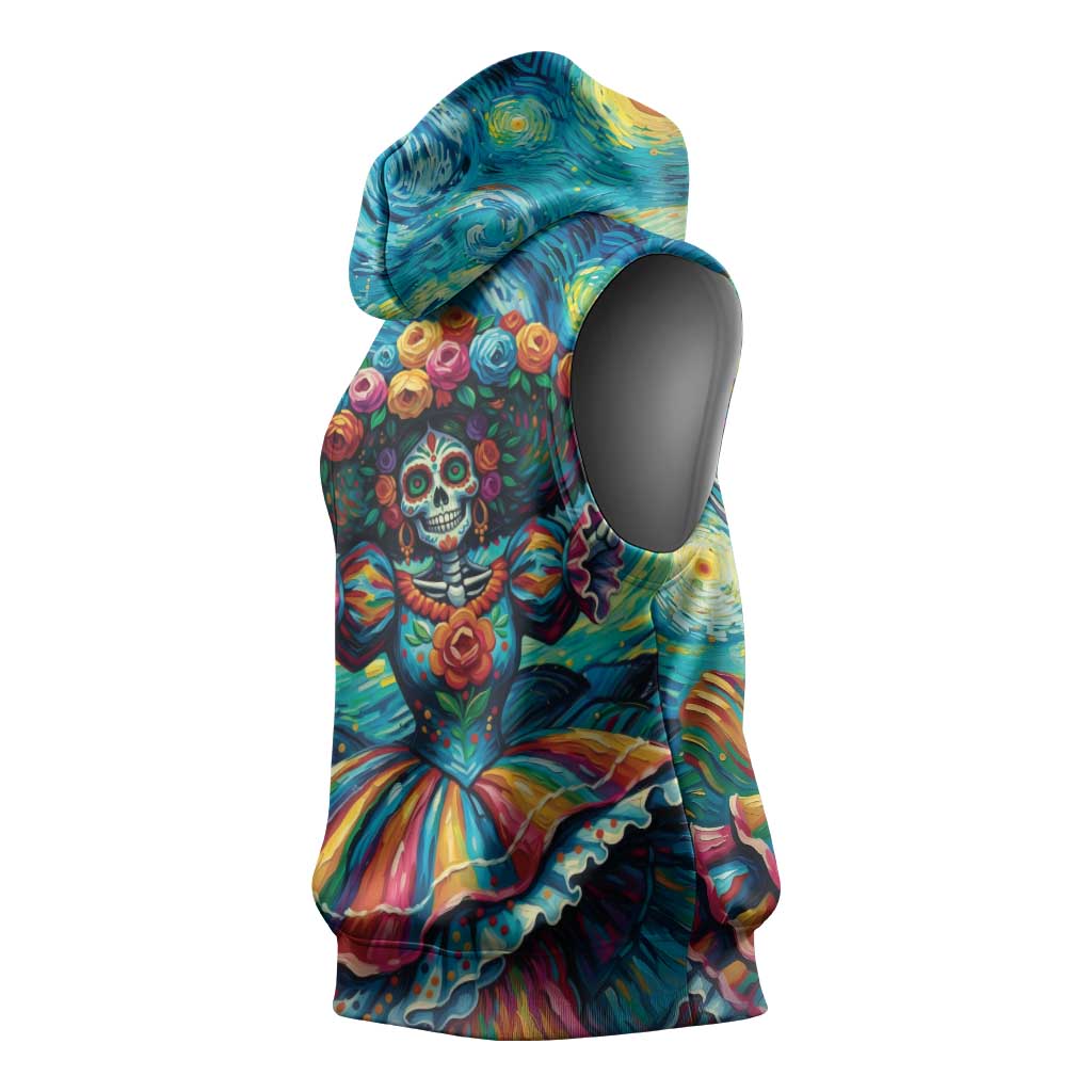 Día de los Muertos Sleeveless Hoodie A Swirl of Colors and Souls - Wonder Print Shop