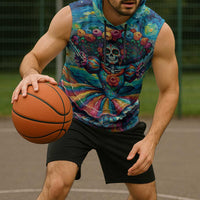 Día de los Muertos Sleeveless Hoodie A Swirl of Colors and Souls - Wonder Print Shop
