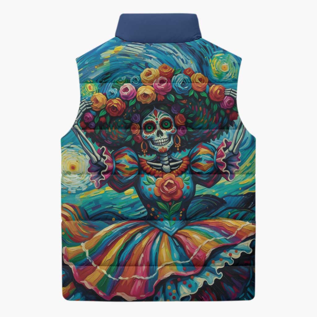 Día de los Muertos Sleeveless Puffer Jacket A Swirl of Colors and Souls - Wonder Print Shop