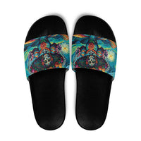 Día de los Muertos Slide Sandals A Swirl of Colors and Souls - Wonder Print Shop