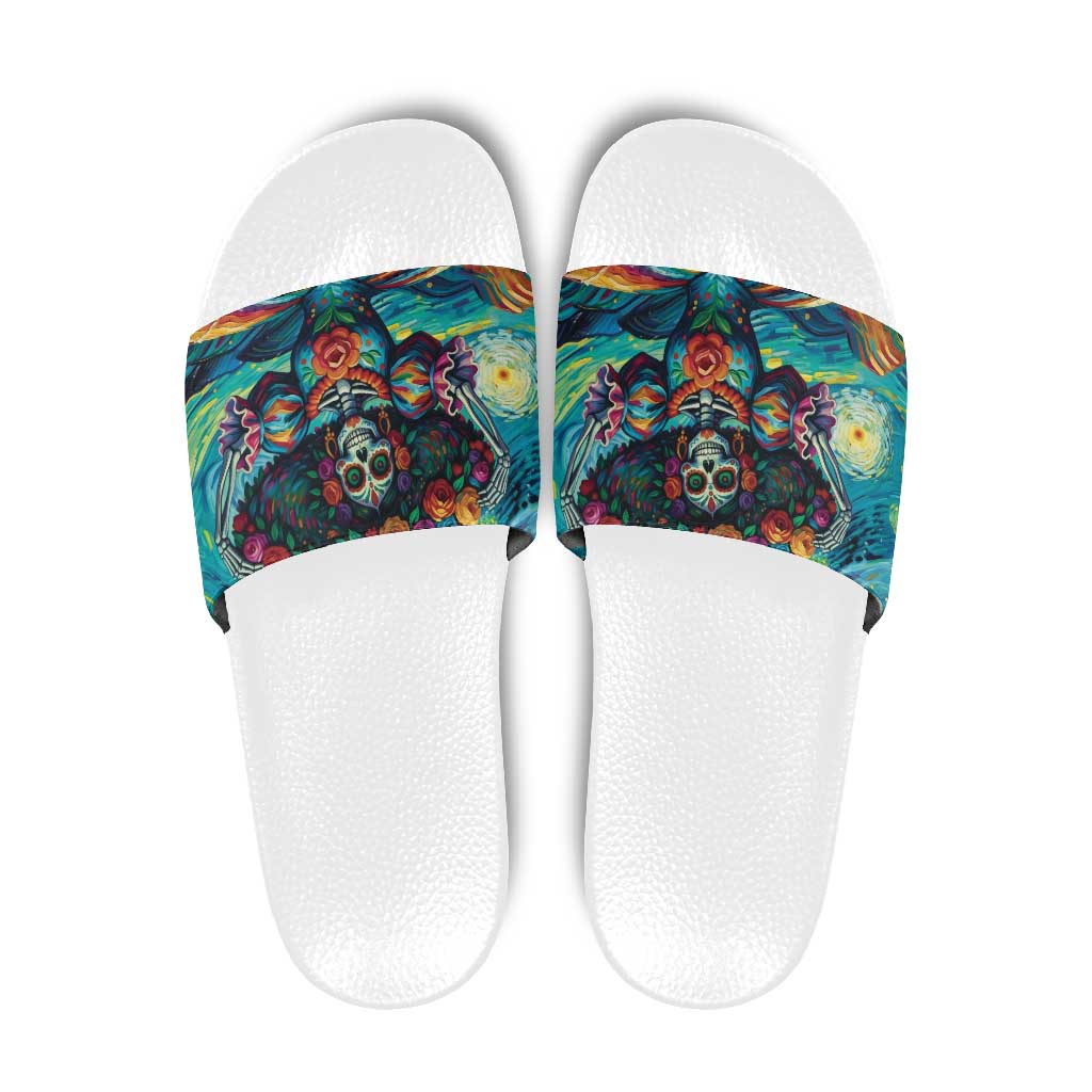 Día de los Muertos Slide Sandals A Swirl of Colors and Souls - Wonder Print Shop