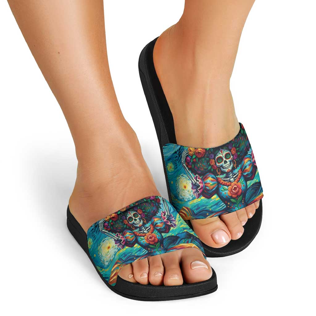 Día de los Muertos Slide Sandals A Swirl of Colors and Souls - Wonder Print Shop
