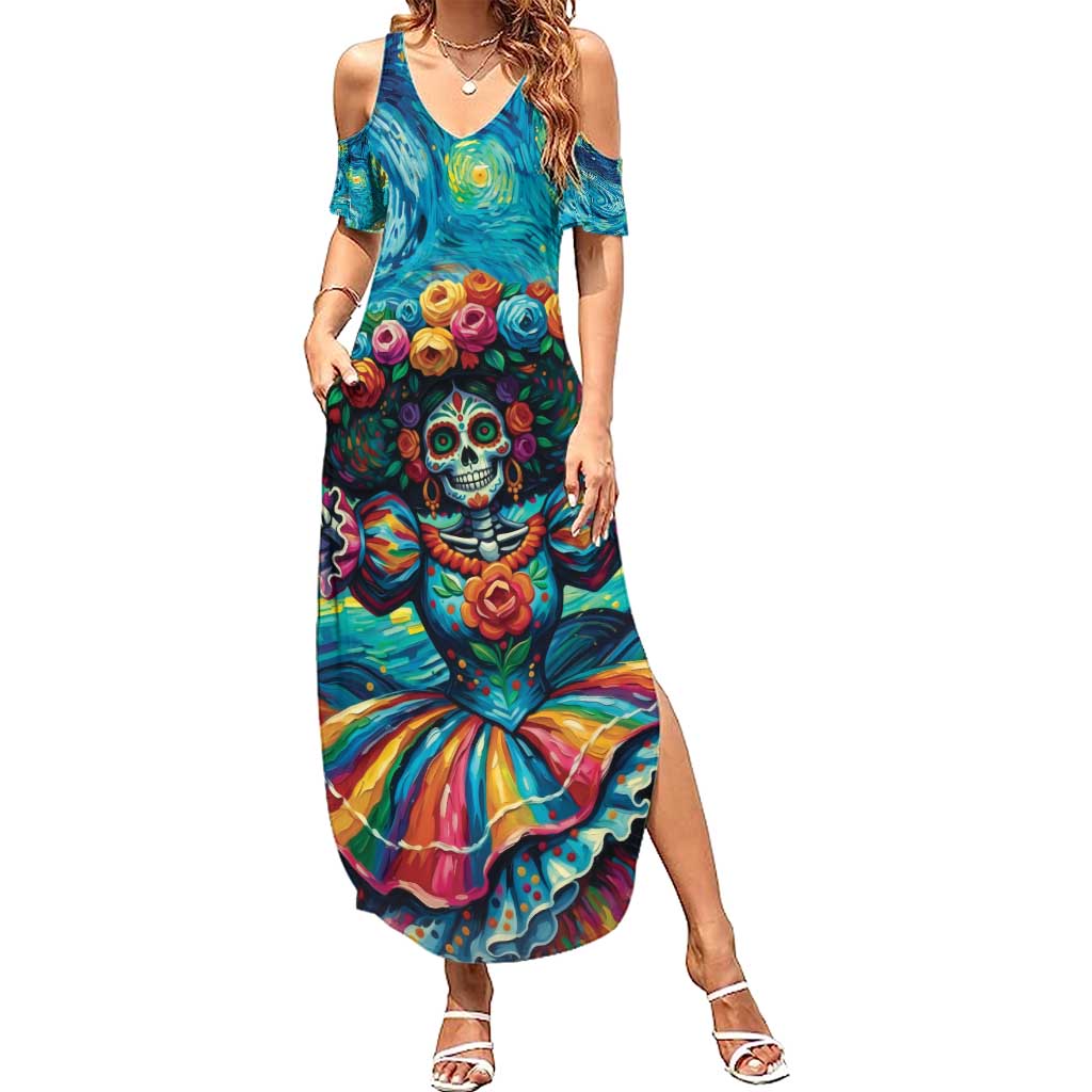 Día de los Muertos Summer Maxi Dress A Swirl of Colors and Souls - Wonder Print Shop