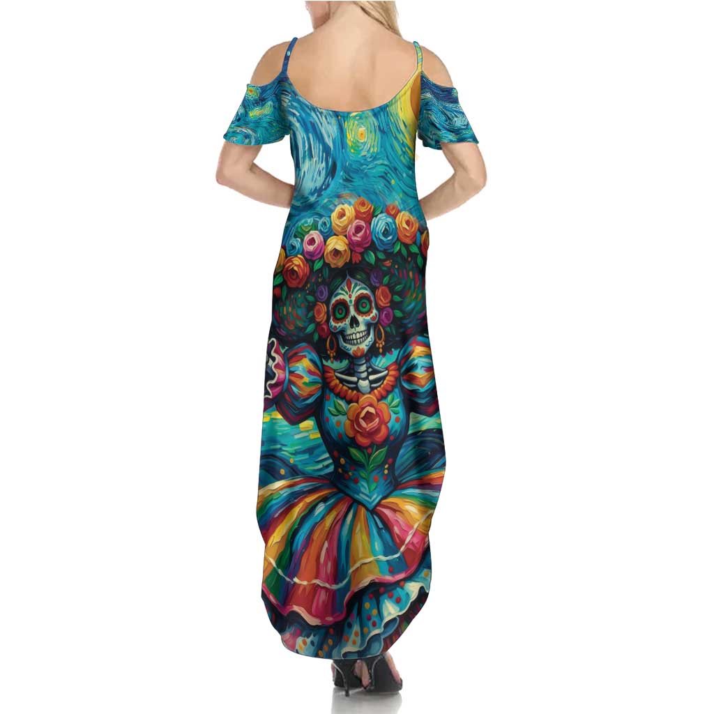 Día de los Muertos Summer Maxi Dress A Swirl of Colors and Souls - Wonder Print Shop
