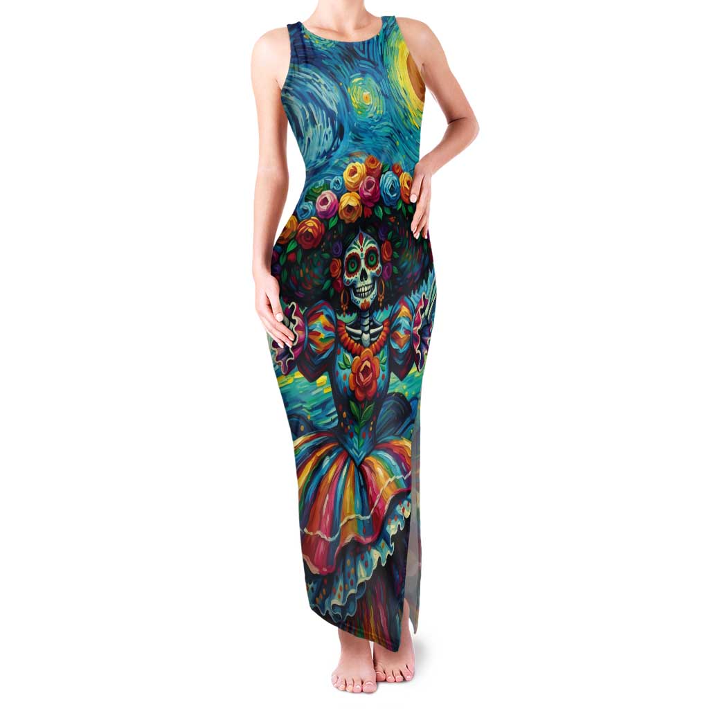 Día de los Muertos Tank Maxi Dress A Swirl of Colors and Souls - Wonder Print Shop