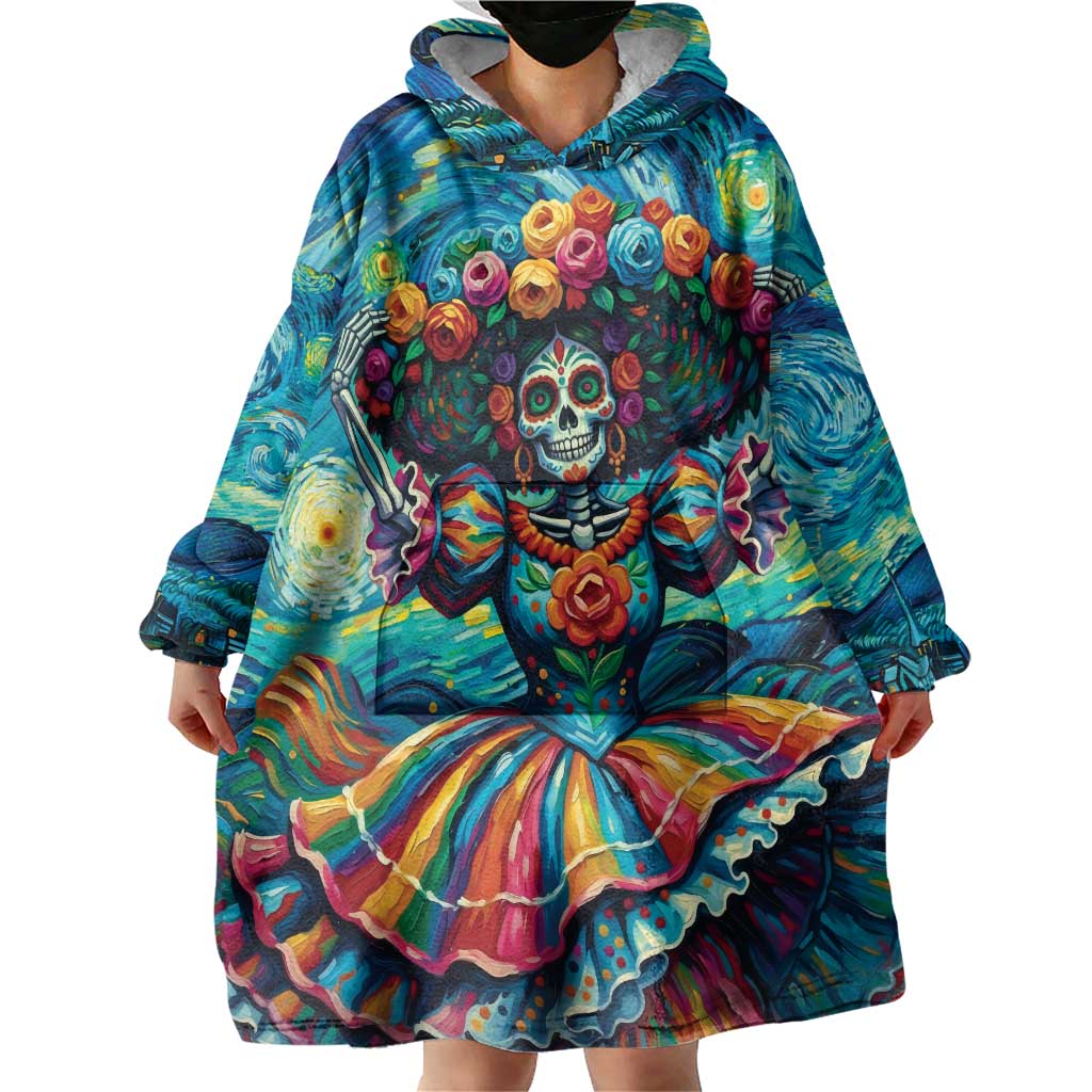 Día de los Muertos Wearable Blanket Hoodie A Swirl of Colors and Souls - Wonder Print Shop
