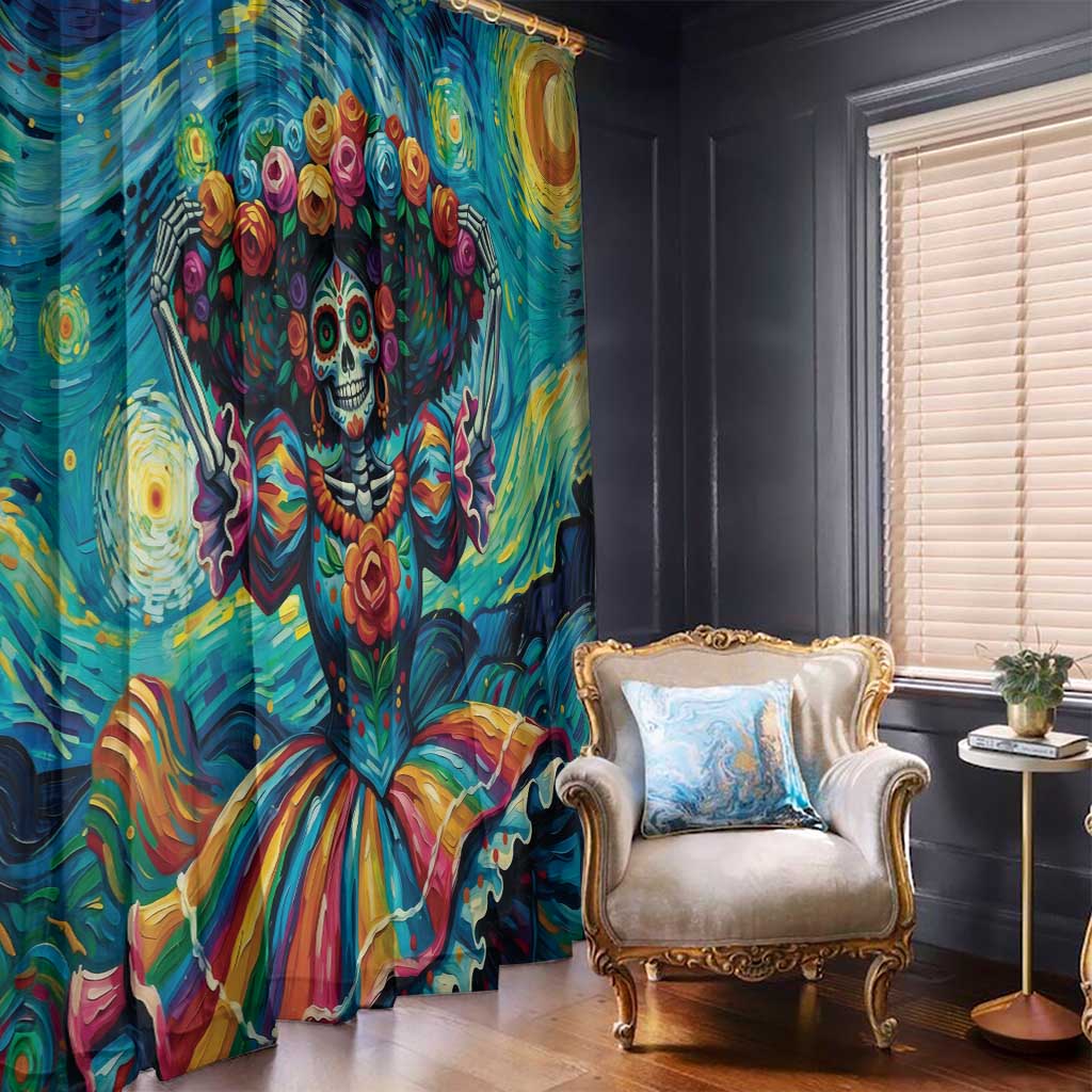 Día de los Muertos Window Curtain A Swirl of Colors and Souls - Wonder Print Shop