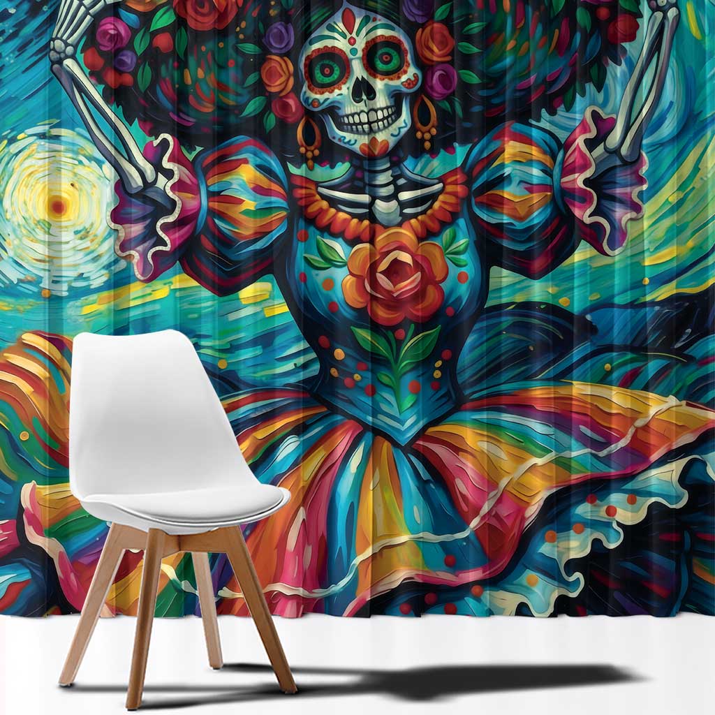 Día de los Muertos Window Curtain A Swirl of Colors and Souls - Wonder Print Shop