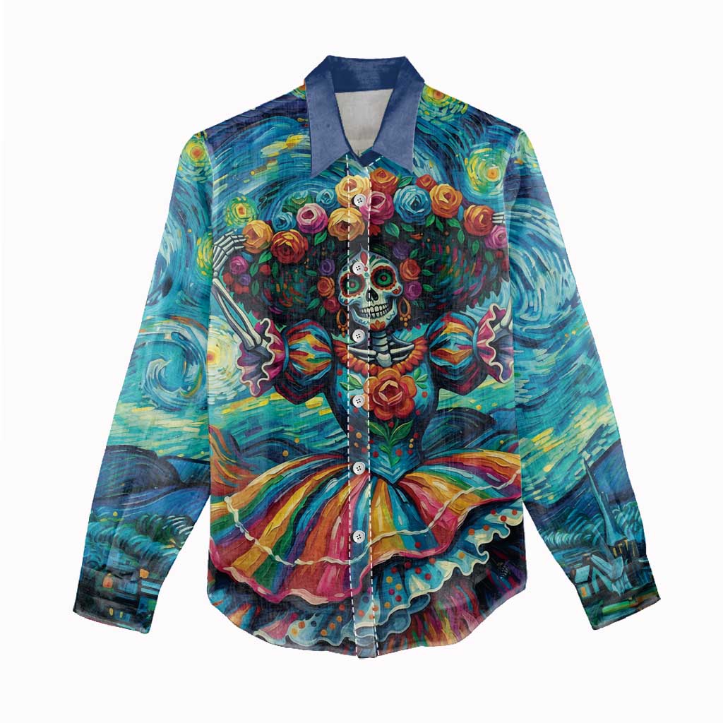 Día de los Muertos Women Casual Shirt A Swirl of Colors and Souls - Wonder Print Shop