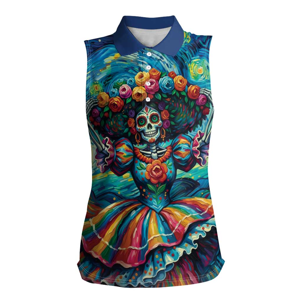 Día de los Muertos Women Sleeveless Polo Shirt A Swirl of Colors and Souls - Wonder Print Shop