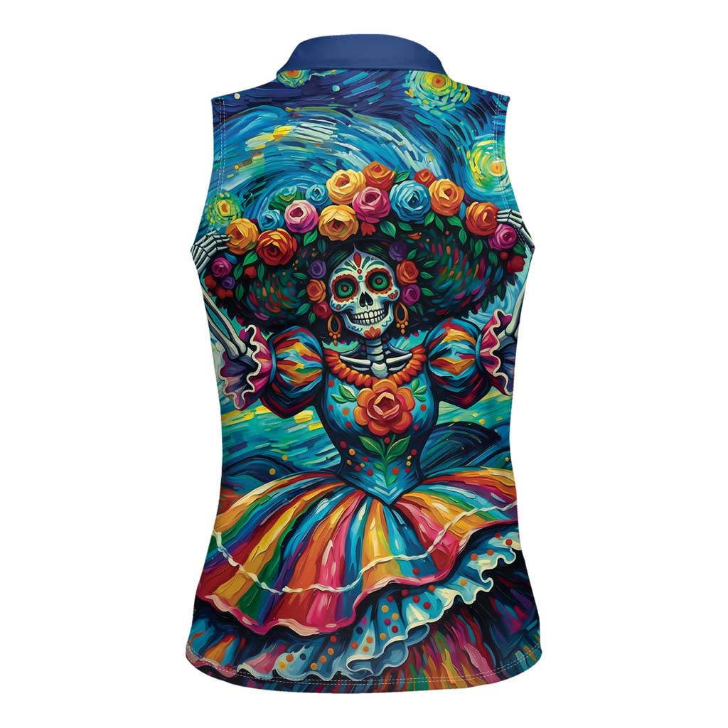 Día de los Muertos Women Sleeveless Polo Shirt A Swirl of Colors and Souls - Wonder Print Shop