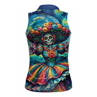 Día de los Muertos Women Sleeveless Polo Shirt A Swirl of Colors and Souls - Wonder Print Shop
