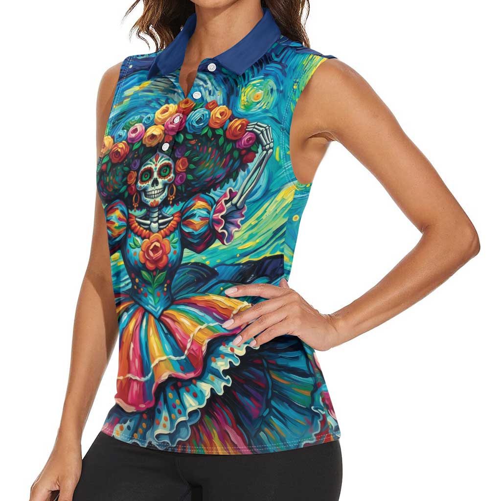 Día de los Muertos Women Sleeveless Polo Shirt A Swirl of Colors and Souls - Wonder Print Shop