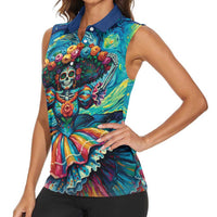 Día de los Muertos Women Sleeveless Polo Shirt A Swirl of Colors and Souls - Wonder Print Shop