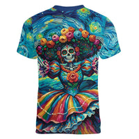 Día de los Muertos Women V-Neck T-Shirt A Swirl of Colors and Souls - Wonder Print Shop