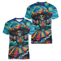 Día de los Muertos Women V-Neck T-Shirt A Swirl of Colors and Souls - Wonder Print Shop