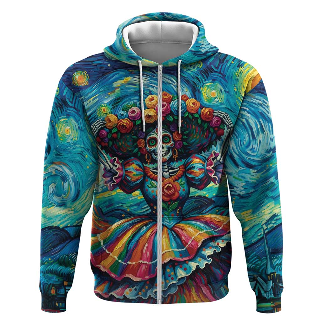 Día de los Muertos Zip Hoodie A Swirl of Colors and Souls - Wonder Print Shop