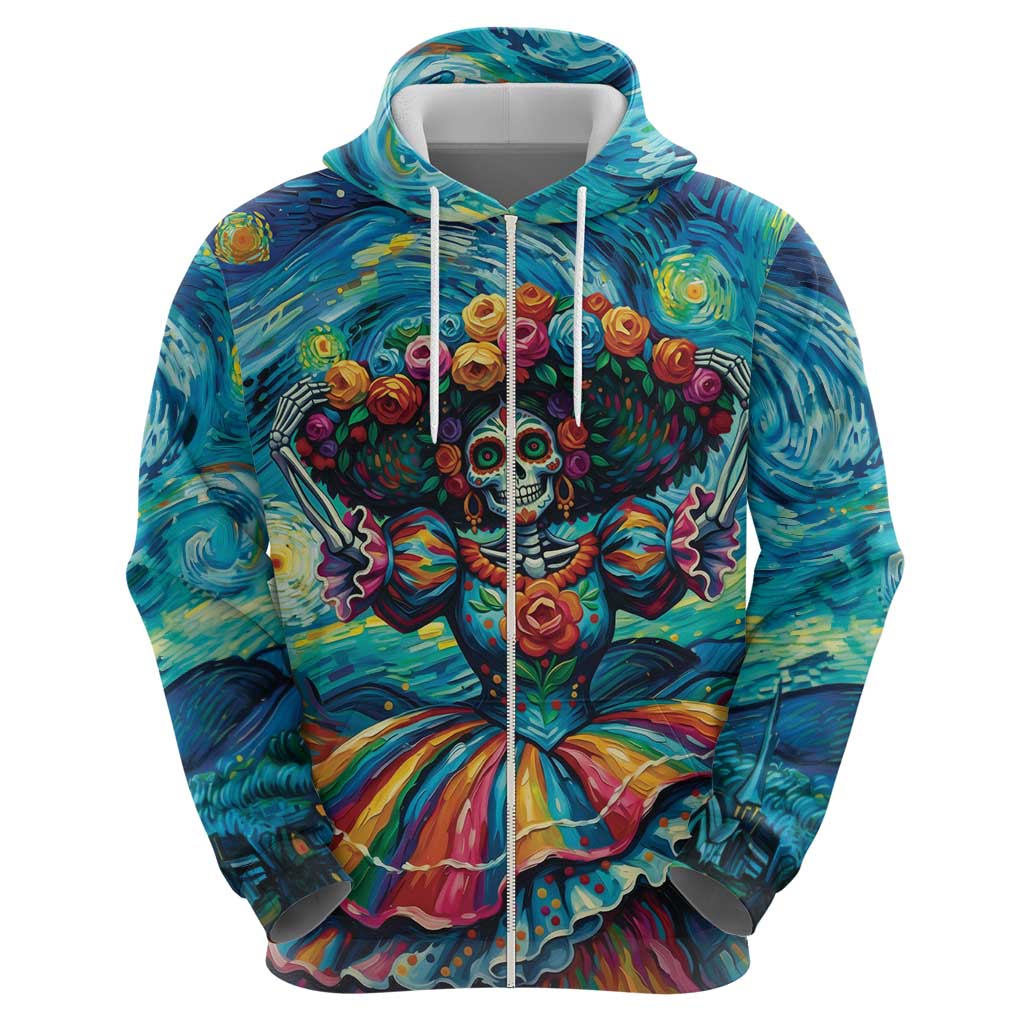 Día de los Muertos Zip Hoodie A Swirl of Colors and Souls - Wonder Print Shop
