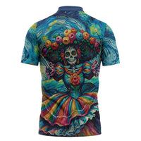 Día de los Muertos Zipper Polo Shirt A Swirl of Colors and Souls - Wonder Print Shop