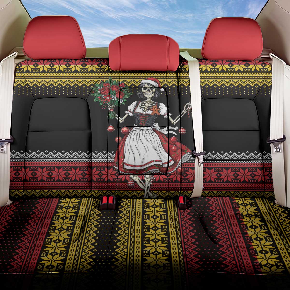 Dirndl Skeleton Dance Back Car Seat Cover Bavarian Gothic Christmas - Wonder Print Shop