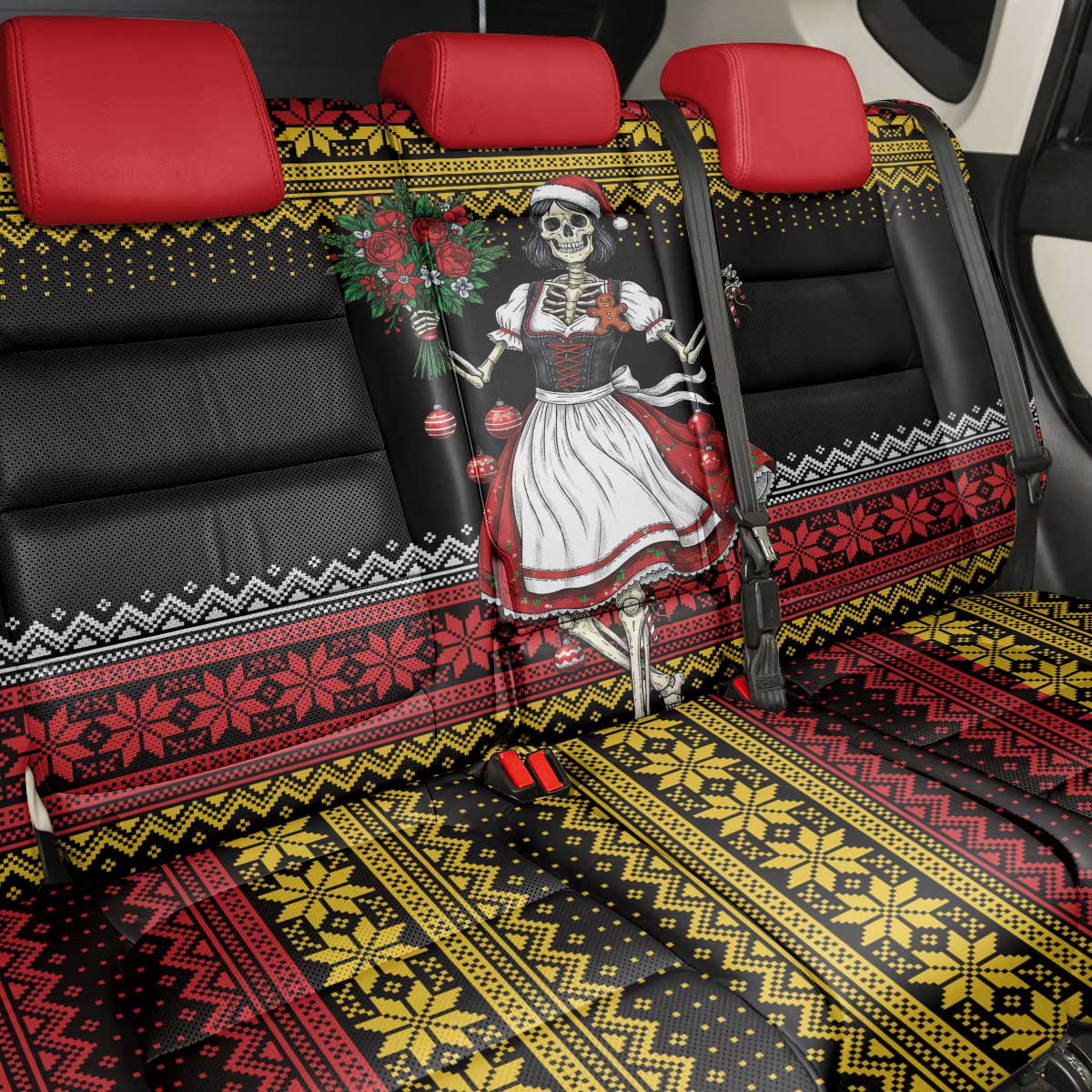 Dirndl Skeleton Dance Back Car Seat Cover Bavarian Gothic Christmas - Wonder Print Shop