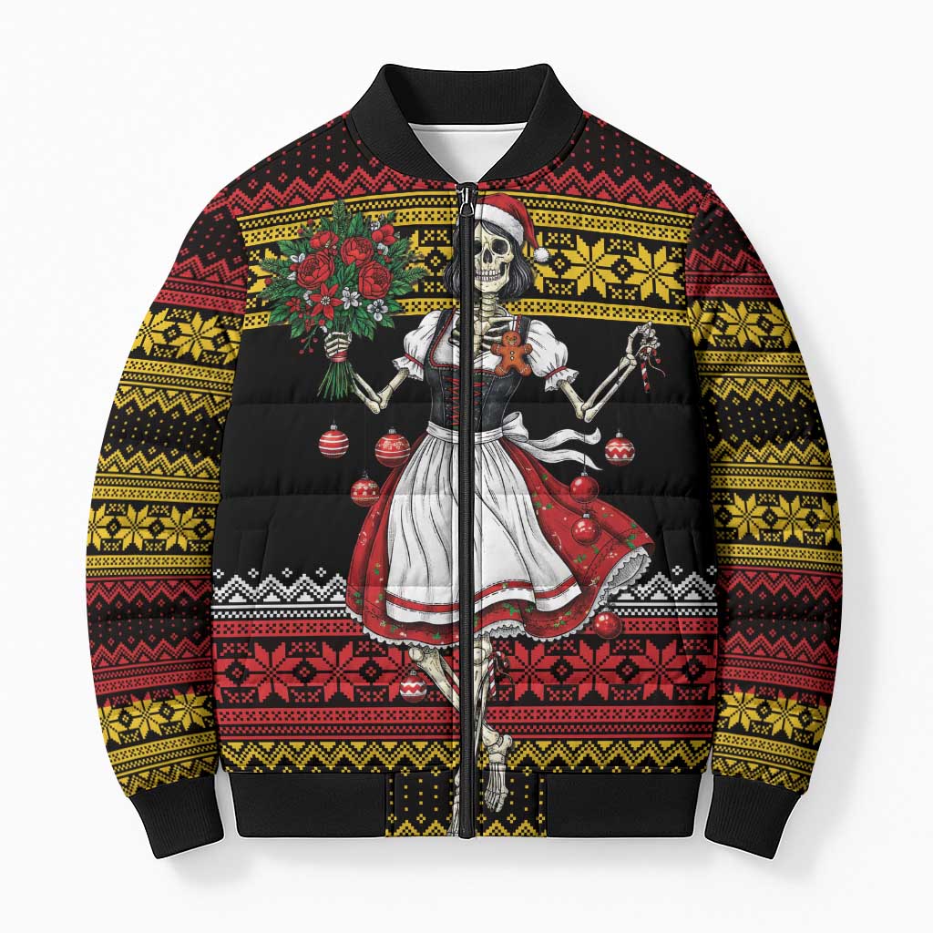 Dirndl Skeleton Dance Bomber Puffer Jacket Bavarian Gothic Christmas - Wonder Print Shop