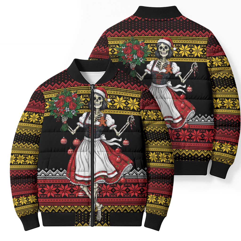 Dirndl Skeleton Dance Bomber Puffer Jacket Bavarian Gothic Christmas - Wonder Print Shop