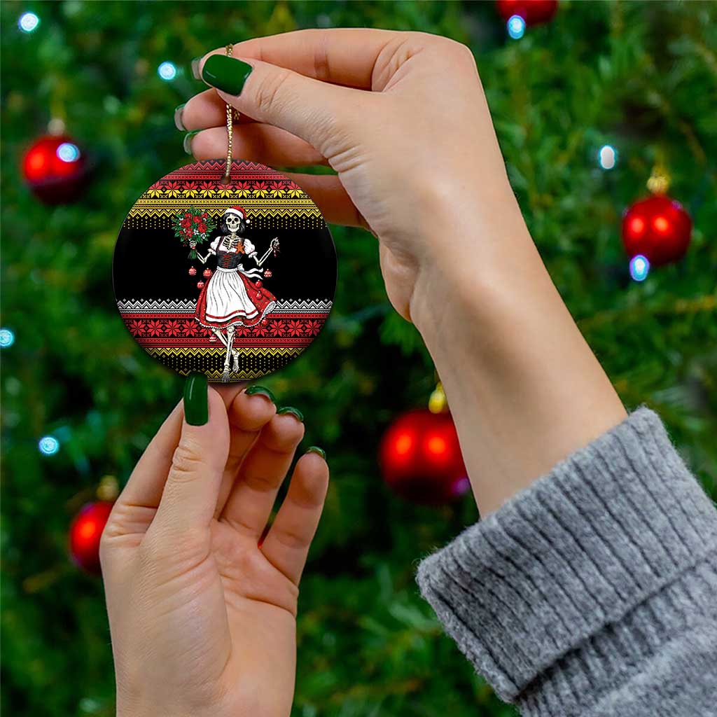 Dirndl Skeleton Dance Ceramic Ornament Bavarian Gothic Christmas - Wonder Print Shop