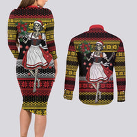 Dirndl Skeleton Dance Couples Matching Long Sleeve Bodycon Dress and Long Sleeve Button Shirt Bavarian Gothic Christmas - Wonder Print Shop