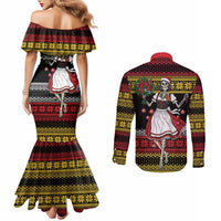 Dirndl Skeleton Dance Couples Matching Mermaid Dress and Long Sleeve Button Shirt Bavarian Gothic Christmas - Wonder Print Shop