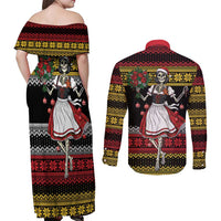 Dirndl Skeleton Dance Couples Matching Off Shoulder Maxi Dress and Long Sleeve Button Shirt Bavarian Gothic Christmas - Wonder Print Shop