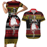 Dirndl Skeleton Dance Couples Matching Short Sleeve Bodycon Dress and Hawaiian Shirt Bavarian Gothic Christmas - Wonder Print Shop