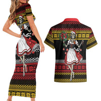 Dirndl Skeleton Dance Couples Matching Short Sleeve Bodycon Dress and Hawaiian Shirt Bavarian Gothic Christmas - Wonder Print Shop