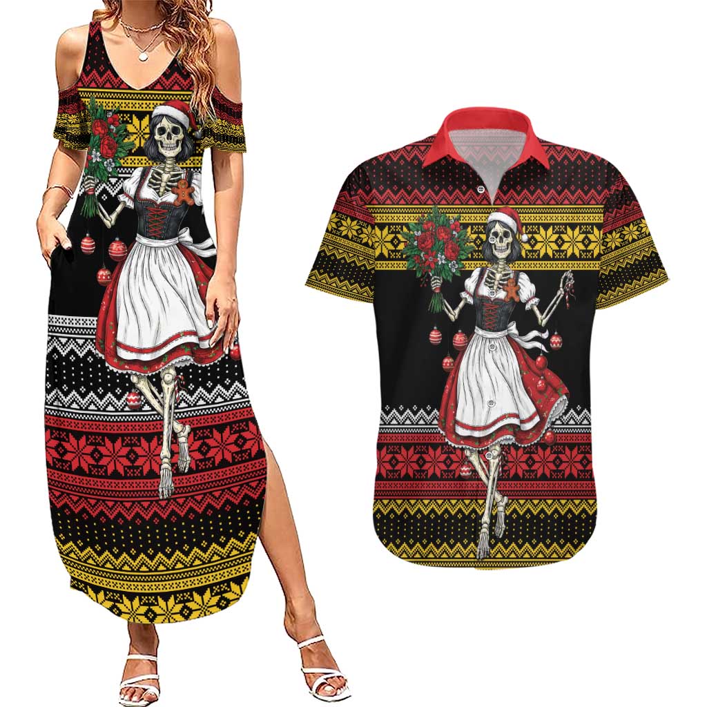 Dirndl Skeleton Dance Couples Matching Summer Maxi Dress and Hawaiian Shirt Bavarian Gothic Christmas - Wonder Print Shop