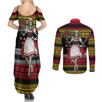 Dirndl Skeleton Dance Couples Matching Summer Maxi Dress and Long Sleeve Button Shirt Bavarian Gothic Christmas - Wonder Print Shop