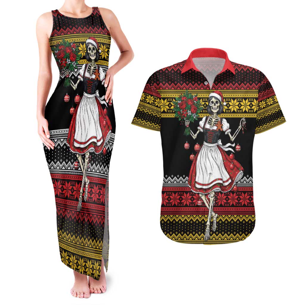 Dirndl Skeleton Dance Couples Matching Tank Maxi Dress and Hawaiian Shirt Bavarian Gothic Christmas - Wonder Print Shop