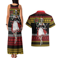 Dirndl Skeleton Dance Couples Matching Tank Maxi Dress and Hawaiian Shirt Bavarian Gothic Christmas - Wonder Print Shop