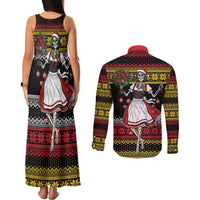 Dirndl Skeleton Dance Couples Matching Tank Maxi Dress and Long Sleeve Button Shirt Bavarian Gothic Christmas - Wonder Print Shop