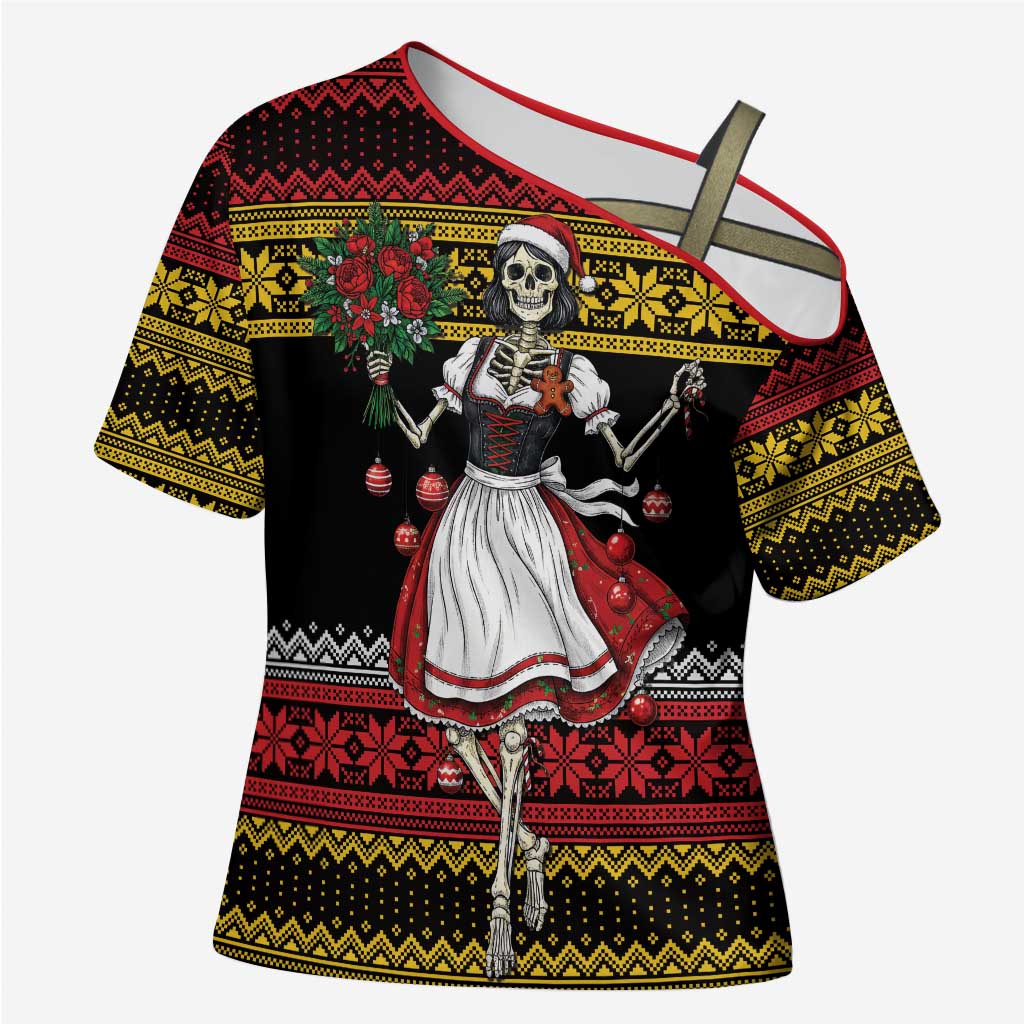 Dirndl Skeleton Dance Cross Shoulder Shirt Bavarian Gothic Christmas - Wonder Print Shop
