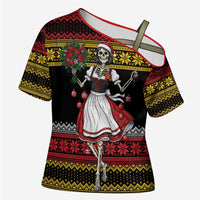 Dirndl Skeleton Dance Cross Shoulder Shirt Bavarian Gothic Christmas - Wonder Print Shop