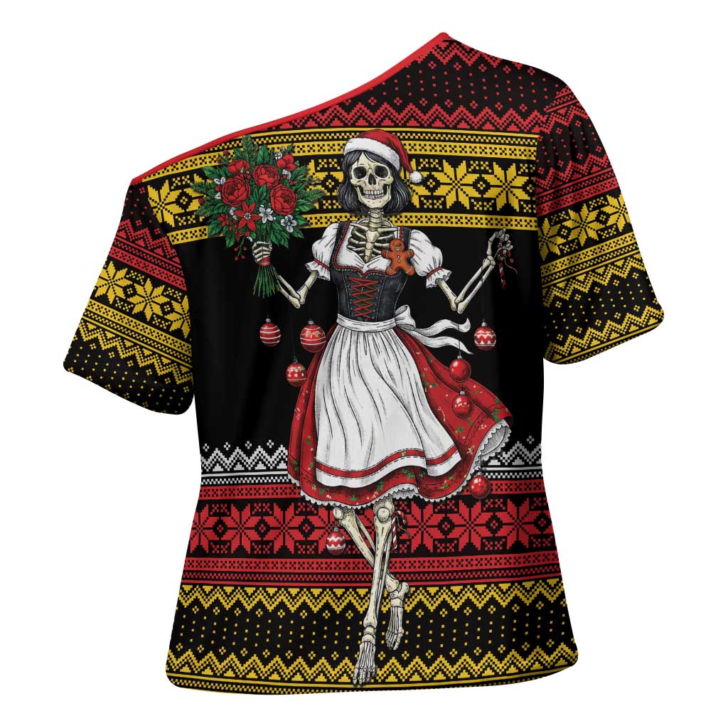 Dirndl Skeleton Dance Cross Shoulder Shirt Bavarian Gothic Christmas - Wonder Print Shop