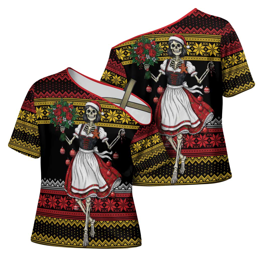 Dirndl Skeleton Dance Cross Shoulder Shirt Bavarian Gothic Christmas - Wonder Print Shop