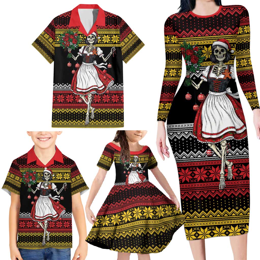 Dirndl Skeleton Dance Family Matching Long Sleeve Bodycon Dress and Hawaiian Shirt Bavarian Gothic Christmas - Wonder Print Shop
