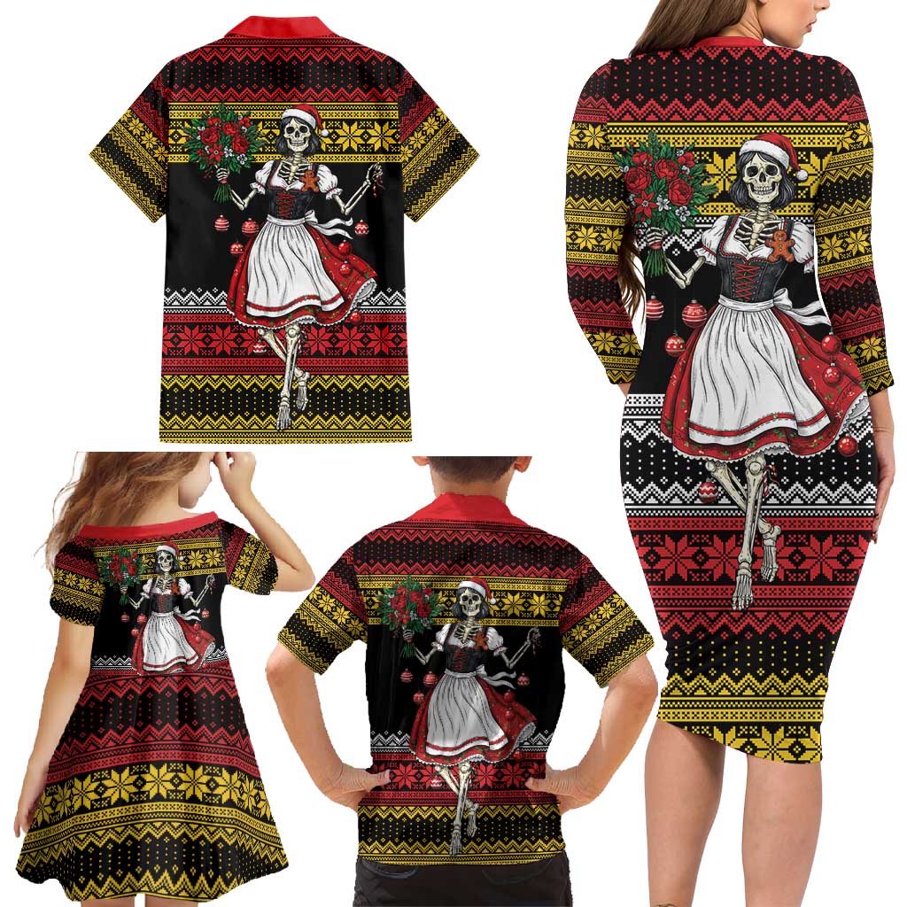 Dirndl Skeleton Dance Family Matching Long Sleeve Bodycon Dress and Hawaiian Shirt Bavarian Gothic Christmas - Wonder Print Shop
