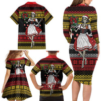 Dirndl Skeleton Dance Family Matching Long Sleeve Bodycon Dress and Hawaiian Shirt Bavarian Gothic Christmas - Wonder Print Shop