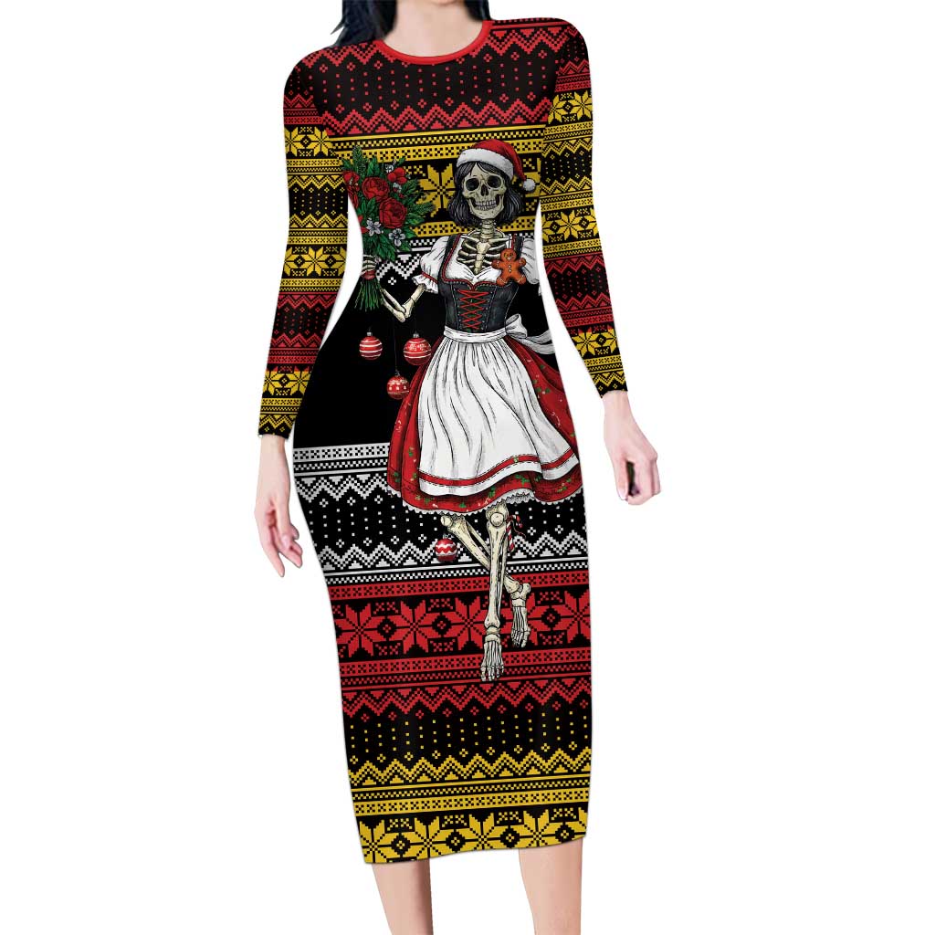 Dirndl Skeleton Dance Family Matching Long Sleeve Bodycon Dress and Hawaiian Shirt Bavarian Gothic Christmas - Wonder Print Shop