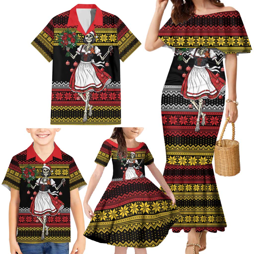 Dirndl Skeleton Dance Family Matching Mermaid Dress and Hawaiian Shirt Bavarian Gothic Christmas - Wonder Print Shop